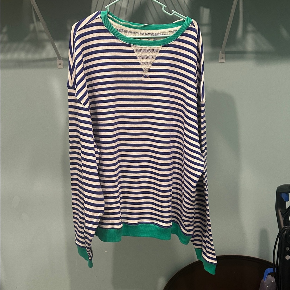 We The Free Blue and White Striped Sweater with Green Trim - Picture 2 of 6